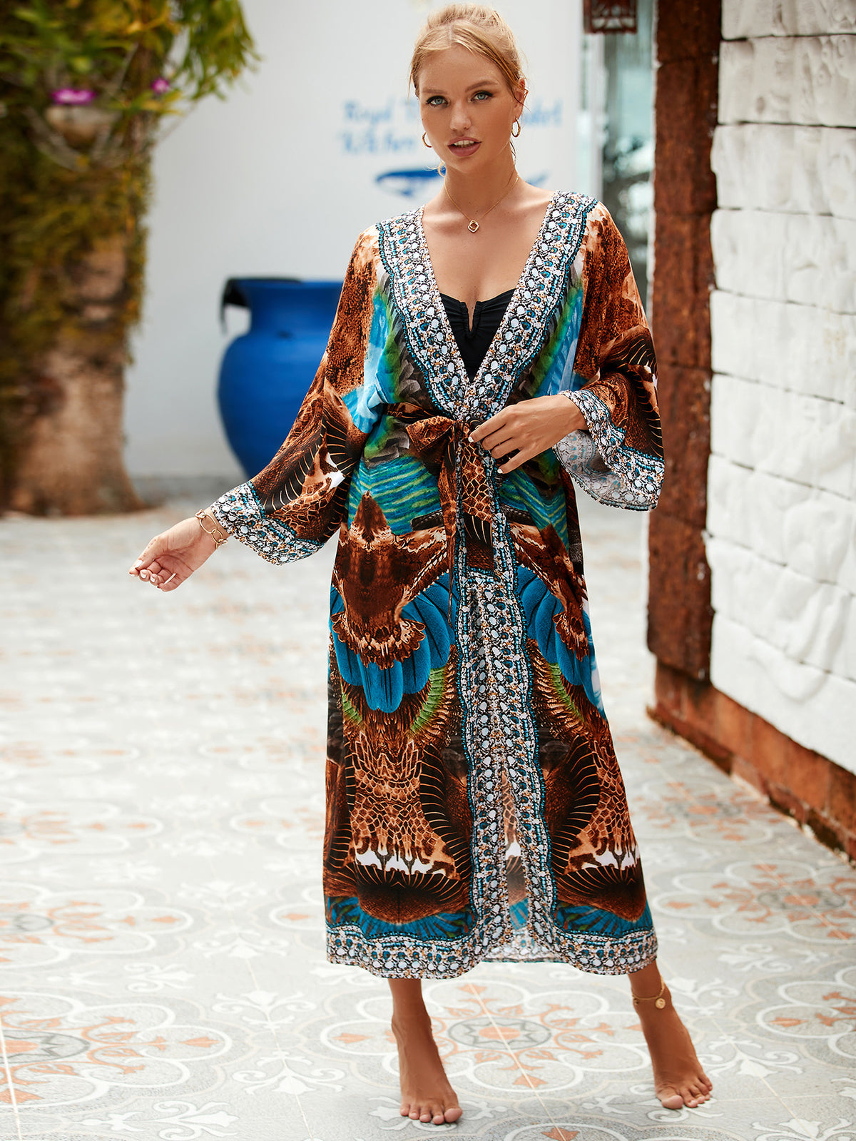 2023 New European and American Cotton Print Beach Jacket Sexy Sun Protection Cardigan Holiday Bikini Overshirt Women