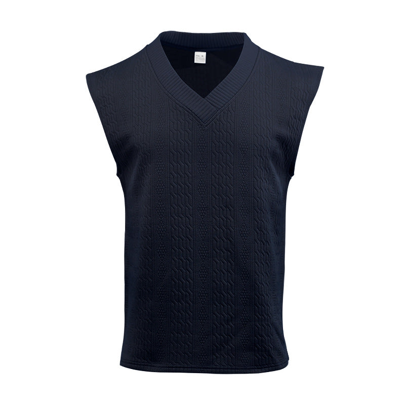 Independent Station Cross-border New plus size European and American Men's Casual V-neck Loose Jacquard Knit Sleeveless Vest Top