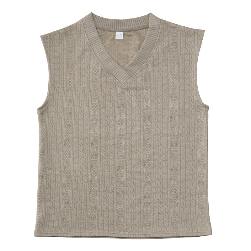 Independent Station Cross-border New plus size European and American Men's Casual V-neck Loose Jacquard Knit Sleeveless Vest Top