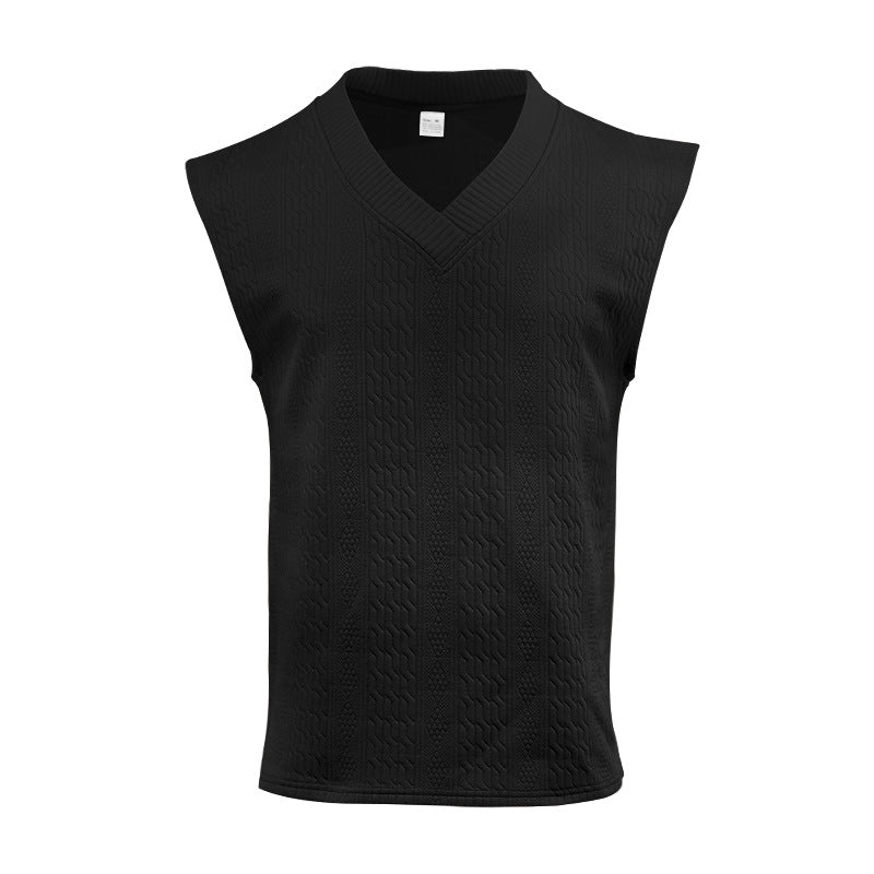 Independent Station Cross-border New plus size European and American Men's Casual V-neck Loose Jacquard Knit Sleeveless Vest Top