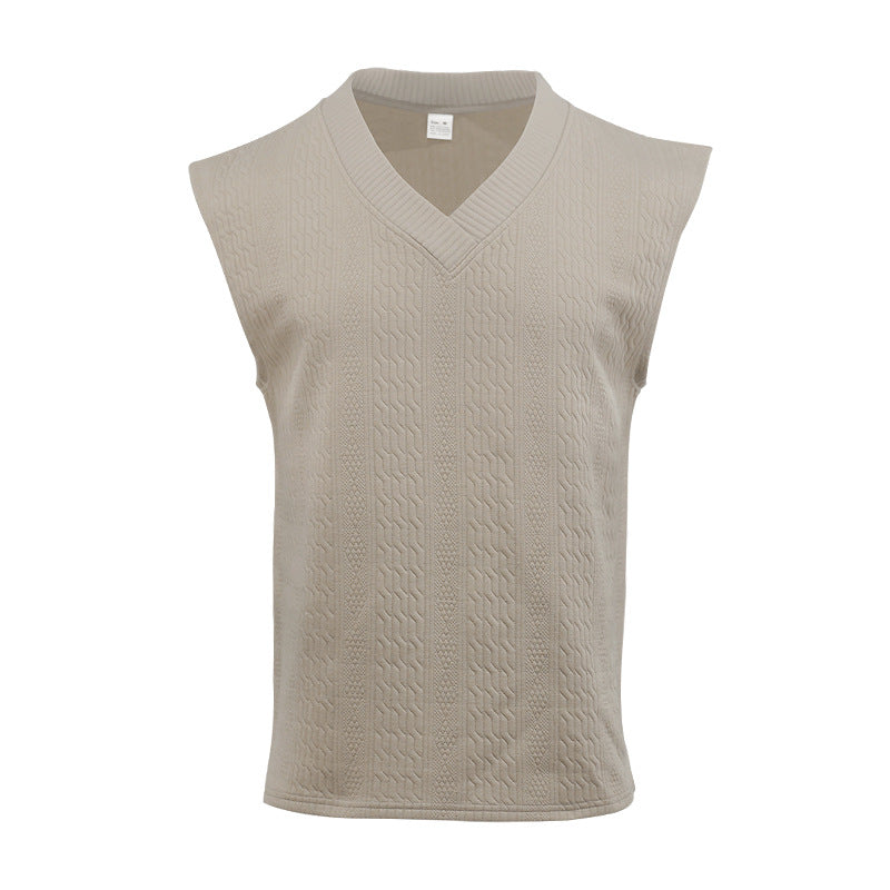 Independent Station Cross-border New plus size European and American Men's Casual V-neck Loose Jacquard Knit Sleeveless Vest Top