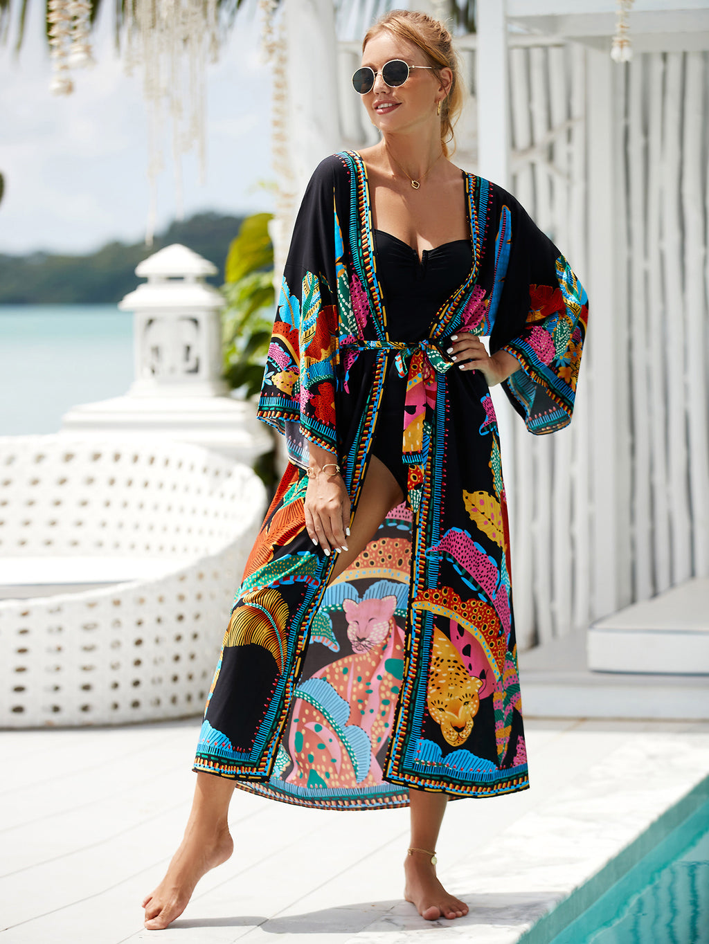2023 New European and American Cotton Print Beach Jacket Sexy Sun Protection Cardigan Holiday Bikini Overshirt Women