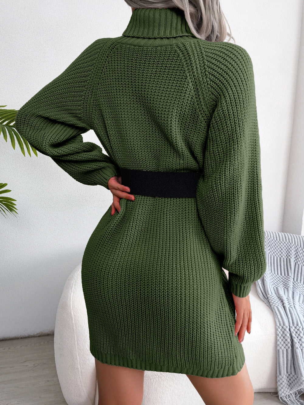 Real Shot of Autumn and Winter European and American Casual Button-Down High-Neck Long-Sleeved Bottoming Sweater Dress Amazon Independent Station Cross-Border Women's Clothing
