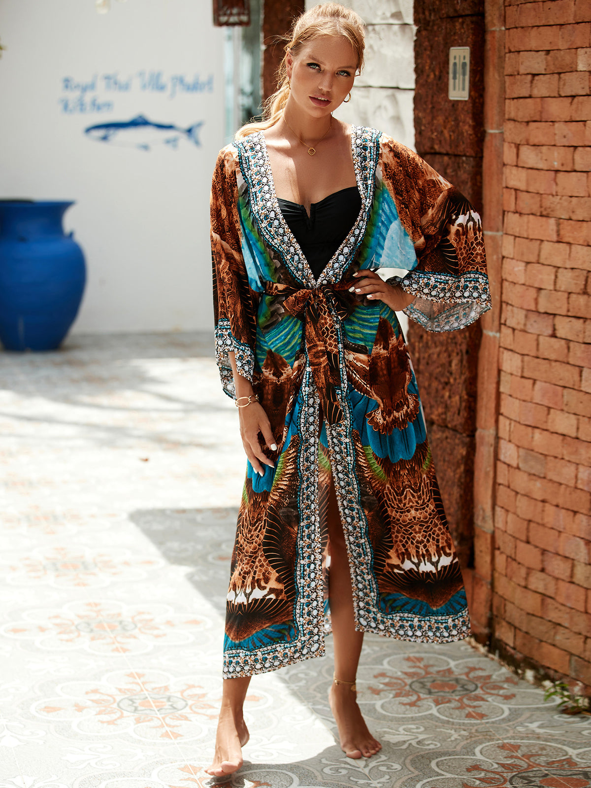 2023 New European and American Cotton Print Beach Jacket Sexy Sun Protection Cardigan Holiday Bikini Overshirt Women